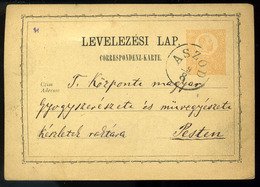 ASZÓD 1872. Díjjegyes Levlap Pestre Küldve, Schaffer Jónás Gyógyszerész  /  Stationery P.card To Pest Jónás Schaffer Pha - Oblitérés