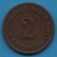 DEUTSCHES REICH 2 PFENNIG 1907 A KM# 16 - 2 Pfennig