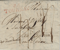 1813 - Lettre De 86 / TOURNAY  ( Le Jemmapes ) 39 Mm Rouge  Pour Paris - 1794-1814 (Französische Besatzung)