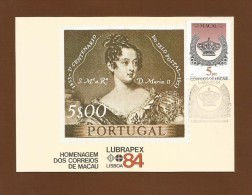 Portugal / Macau  1984 , Homenagem Dos Correios De Macau - Lubrapex Lisboa - Maximum Card - 9 A 17 De Maio 84 - - Cartes-maximum