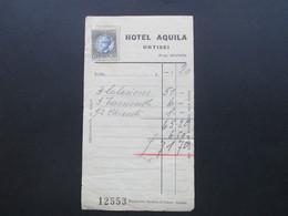 Italien 1929 Dokument / Rechnung Hotel Aquila Ortisei Propr. Sanoner. Mit Revenue / Stempelmarke Tassa Di Bollo - Usados