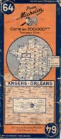 Carte Michelin Année 1945 Numéro 64 , Angers Orléans ,bon état. - Cartes Routières