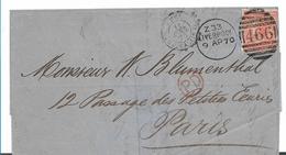 GBV016 / GROSSBRITANNIEN - 4 Pence Pl. 11 1870 Auf Brief Von Liverpool Nach Paris - Lettres & Documents