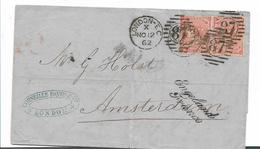 GBV017 / GROSSBRITANNIEN - Brief M. Mi.Nr. 19 Waagerechtes Paar  1862, N. Amsterdam ENGLAND, FRANCE In Schreibschrift - Cartas & Documentos