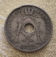 Pièce Trouée De 1922 Royaume De Belgique - 25 Cents