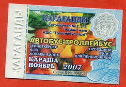 Kazakhstan 2007. City Karaganda. November - A Monthly Bus Pass For Pensioners. Plastic. - Monde