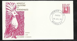 N.C.   Lettre Premier Jour Nouméa Le 30/07/1986 N° 522  Série Courante Le Cagou 40F Rose Carminé   TB  - Covers & Documents