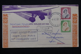 NOUVELLE ZÉLANDE - Enveloppe 1 Er Vol Auckland / Paris En 1957 , Affranchissement Plaisant - L 27935 - Storia Postale