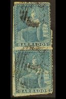 1860  (1d) Pale Blue, Pin Perf 14, Britannia, SG 14, Unsevered Vertical Pair, Lower Stamp With Faults And Perfs To 3 Sid - Barbades (...-1966)
