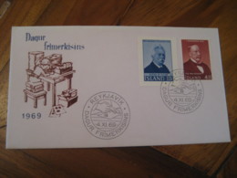 REYKJAVIK 1969 Olsen Imperforated + Magnusson 2 Stamps On Cancel Cover ICELAND - Lettres & Documents