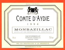 étiquette Vin De Monbazillac Comte D'aydie 1994 Caves à Monbazillac - 75 Cl - Monbazillac