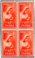 INDIAN SAINTS & POETS-PRE DECIMAL- BLOCKS OF 4-MEERA-TULASI DAS- GHALIB-WHITE GUM-INDIA-1952-MNH-H-594 - Neufs