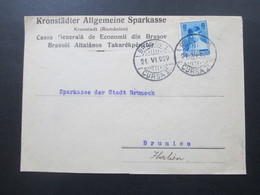 Rumänien 1929 Brief Der Kronstädter Allgemeine Sparkasse Kronstadt / Brasov Cursa II Nach Brunico Italien - Lettres & Documents