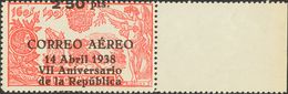 **756hdv. 1938. 2'50 Pts Sobre 10 Cts Rojo. Variedad SOBRECARGA DESPLAZADA HACIA ABAJO. MAGNIFICO. Edifil 2015: +324 Eur - Otros & Sin Clasificación