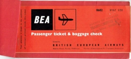 Billet/Ticket Avion. BEA. Brussels/London/Brussels. 1962. British European Airways. - Europe