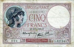 Billet De 5 Francs Violet Type 1917 Le 20-07-1939 En TB - - 5 F 1917-1940 ''Violet''