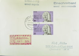 DDR: R-Eil-Fern-Bf Mit 35 Pf "Georg Phil. Telemann" Mit SbPA-R-Zettel 2, 43 Quedlinburg (667), 25.6.90 Knr: 2606 (2) - Etiquettes De Recommandé