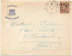 Monaco 1916. Cover Cacheted Casino Monte-Carlo By Ambulant Vintimille à Nice To Villeurbanne, Rhône - Lettres & Documents