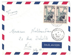 1956 - LETTRE DE MADAGASCAR CAD TULEAR AFFRANCHIE À 15F Avec 2 TIMBRES À 7F50 Pour NICE FRANCE PAR AVION - Briefe U. Dokumente