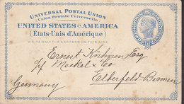United States UPU Postal Stationery Ganzsache Entier 2c. Liberty ROCHESTER 1892 (Uncancelled) ELBERFELD-BARMEN Germany - ...-1900