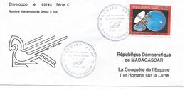 ENVELOPPE N°286/500 MADAGASCAR 1990 LA CONQUÊTE DE L'ESPACE 1er HOMME SUR LA LUNE - Africa