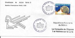 ENVELOPPE N°204/500 RÉPUBLIQUE POPULAIRE DU BÉNIN 1990 LA CONQUÊTE DE L'ESPACE 1er HOMME SUR LA LUNE - Africa