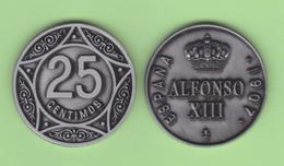 SPAIN  /  King ALFONSO XIII 25 CÉNTIMOS 1.907  Aledón 133.PM2  Réplica SC/UNC T-DL-12.279 - Essays & New Minting