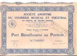 Actions / Titres - S A Du Courrier Musical Et Théâtral - Paris - Part Au Porteur 1925...1930 ? (b250) - S - V