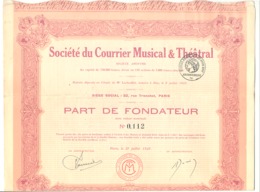 Actions / Titres - S A Du Courrier Musical Et Théâtral - Paris - Part De Fondateur 1925.(b250) - S - V