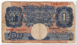 GREAT BRITAIN,ENGLAND,1 POUND,1940-48,P.367c,FINE - 10 Schillings