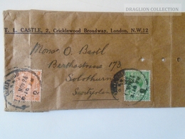 DEL005.39 GREAT BRITAIN -   Preprinted Shipping Bag 1924  Cancel Cricklewood Broadway London  To Solothurn  Switzerland - Ohne Zuordnung