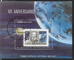 CUBA -  XX ANNIVERSARIO SATELLITE ARTIFICIALE 1977 - FOGLIETTO USATO (YVERT BF 49 - MICHEL  BL 50) - América Del Norte