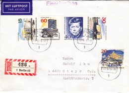 1964/65, BRD / Berlin, Das Neue Berlin +Jahrestag Ermordung J. F. Kennedy, Luftpost, REC, Echt Gelaufen - Berlin - Steyr - Poste Aérienne