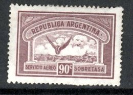 Argentina 1928 - 90c Air Mail Allegory Winged Wheel SG571 VLHM Cat £12 For HM SG2016 - See Full Description Below - Nuevos