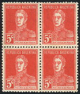 ARGENTINA: GJ.614, 5c. San Martín Printed On RIBBED PAPER, MNH Of Premium Quality, Fresh, Impeccable, Very Rare! - Other & Unclassified