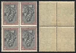 ARGENTINA: GJ.764A, 10P. Grapes, Block Of 4 Printed On Imported Unsurfaced Paper, VF Quality (top Stamps Are Very Lightl - Other & Unclassified