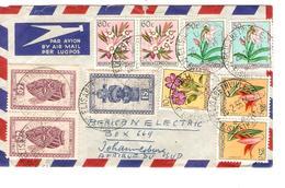 Belgisch Congo Belge TP Fleurs&Masques S/L.Avion C.Elisabethville 26/2/1956 V.Johannesburg Afrique Du Sud PR4246 - Lettres & Documents