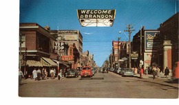 BRANDON, Manitoba, Canada, Rosser Avenue & Stores, Old Cars, 1950's Chrome Postcard - Brandon