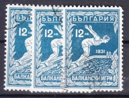 Bulgaria 1931 Sport Balkan Games Swimming Mi#247 Used 3 Pieces - Used Stamps