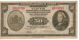 NETHERLANDS INDIES    50  Gulden "Queen Wilhelmina" P116a Dated 2.3.1943   VF - Dutch East Indies