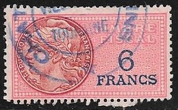 TIMBRE FISCAL N° 138a  -  6 F    BLEU   SUR ROUGE  -   MEDAILLON DE DAUCY  ETOILE  -   OBLITERE - Stamps