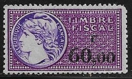 TIMBRE FISCAL N° 421  -  60 F  NOIR   SUR VIOLET  - MEDAILLON DAUSSY FOND ETOILE  -  NEUF - Sellos