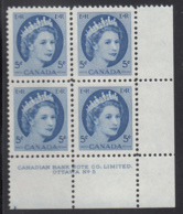 Canada 1954 MNH #341 5c Elizabeth II Wilding Plate 5 Lower Right Plate Block - Plate Number & Inscriptions