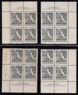Canada 1954 MNH #343 15c Gannet Plate 1 Set Of 4 Plate Blocks - Plate Number & Inscriptions