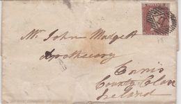 Great Britain-1845 1d Red On Blued Paper London Horizontal 17 Cover To Ireland - Storia Postale