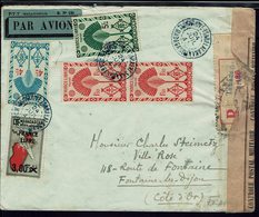 1945 - Affr. Quadricolore France Libre Sur Enveloppe Recommandé Par Avion P.T.T. Madagascar De Tananarive Pour La France - Lettres & Documents