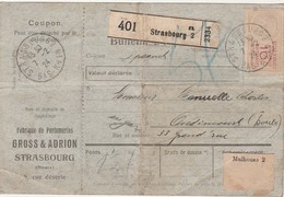 Bulletin Expédition Colis Postal 1924 / Fabrique Parfumerie Gross & Adrion / 67 Srtrasbourg / Timbres Merson Au Dos - Other & Unclassified