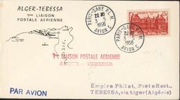 Avion Aviation Tebessa Première Liaison Postaloe Aérienne YT 804 Palais Luxembourg CAD Paris Gare PLM Avion C 3 5 1956 - Luftpost