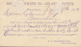 Postal Stationery Ganzsache PRIVATE Print SOUTHERN PACIFIC Co. ATLANTIC SYSTEM, NEW ORLEANS 1894 BROMBERG (Arr.) Germany - ...-1900