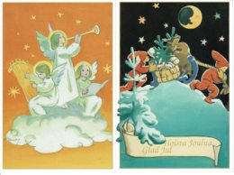 1993 - FINLANDE - 2 Entiers Postaux Pour Vœux De Noël (cartes 10 Et 11) - Lutins Tirant Un Traineau Et Anges Musiciens - Postal Stationery